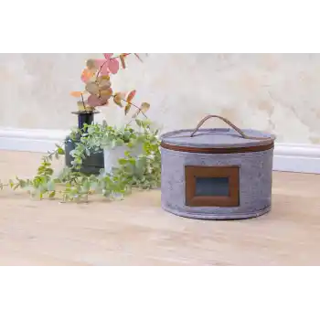 Deri Şeritli Pencereli Yuvarlak Çok Amaçlı Düzenleyici Organizer Kutu Keçe Çanta (mini)