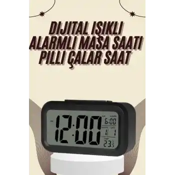 Dijital Masa Saati Termometreli Takvim Çalar Saat Led Ekran Pilli