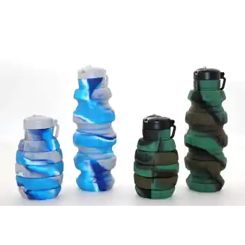 El Bombası Tasarımı Katlanabilir Portatif Silikon Su Şişesi 500 Ml