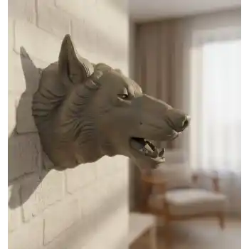Gri Kurt Duvar Biblosu Güçlü Detaylı Dekoratif Tasarım 25x19 cm