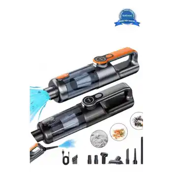 Işıklı Araç Süpürgesi Kablosuz 22.000 Pascal Çekim Gücü Vakum Ve Üfleme 2in1 10başlık Metal Filtreli