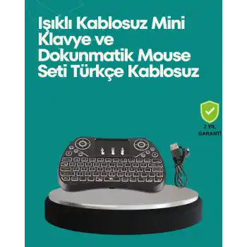 Işıklı Kablosuz Mini Klavye – 2.4 GHz, Dokunmatik Mouse Özellikli