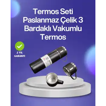 Isıyı Uzun Süre Koruyan 500 ml Termos Seti | Çelik Gövde, 2 Bardaklı, Hediye Kutulu
