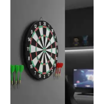 Kaliteli Ahşap Dart Tahtası 12 İnç  4 Dart Ok Seti