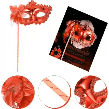 Kırmızı Işıltılı Tutmalı Fotoğraf Çekimi Maskesi