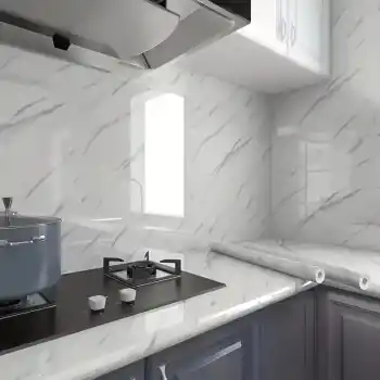 Mermer Desenli Mutfak Duvar Kağıdı Sticker - 5m x 60cm: Su ve Yağa Dayanıklı, Yüksek Sıcaklık Esnekliğine Sahip Tezgah, Dolap, Ocak Yenileme Folyosu T10