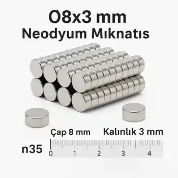 5 Adet 8x3mm Yuvarlak Neodyum Mıknatıs Güçlü Nikel Kaplamalı Kaliteli Dayanıklı Magnet