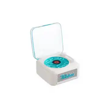 Nostalji Mini Plak Görünümlü Radyolu Bluetooth Hoparlör 3d Ses Dalgası Retro Müzik Plak Beyaz