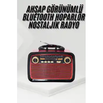 Nostalji Radyo Bluetooth Hoparlör USB-SD Kart Giriş Led Fener Işıklı Bataryalı Pilli