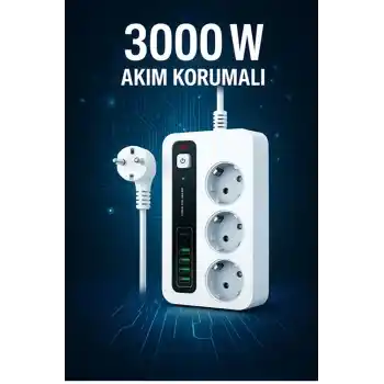 P10 3x Priz 3000w Akım Korumalı 4x Usb 2x Type-c Girişli Çoklu Priz