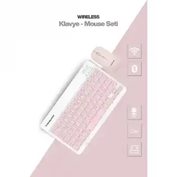 Pembe Kablosuz Klavye Ve Mouse Seti