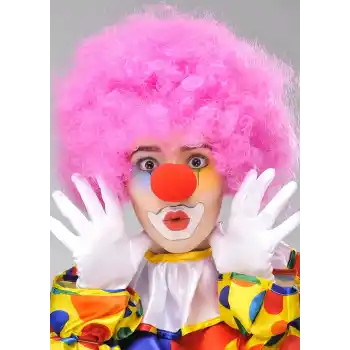 Pembe Renk Kıvırcık Bonus Peruk ve Kırmızı Burun Seti