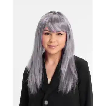 Platin Gri Gümüş Uzun Parti Peruğu