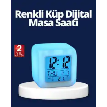 Renk Değiştiren LED Alarmlı Dijital Küp Masa Saati