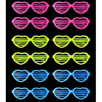 Retro Neon Fosforlu Kalp Panjur Gözlük - 12 Adet