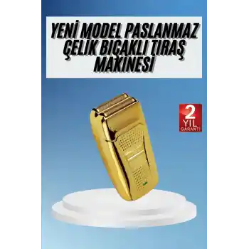 Sakal Kesme Tıraş Makinesi Paslanmaz Çelik Gold Şarjlı
