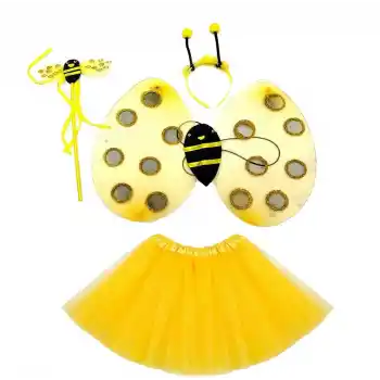 Sarı Renk Arı Kostüm Seti - Tütü, Kanat, Taç, Asa