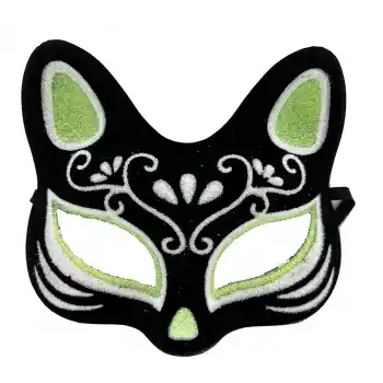 Siyah Süet Kaplama Gümüş Yeşil Simli Kedi Maskesi
