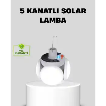 Solar Güneş Enerjili ve USB Şarjlı 5 Kanatlı LED Kamp Lambası