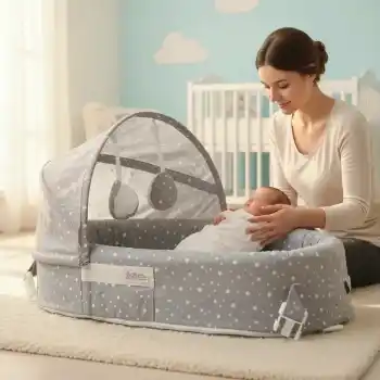 Taşınabilir Portatif Bebek Yatağı,Sırt Çantasına Dönüşebilen Portatif Bebek Beşiği (Gri)