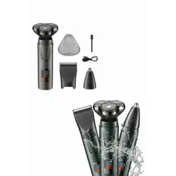 Tıraş Makinesi Profesyonel 3in1 Dijital Göstergeli 3 Başlıklı Erkek Bakım