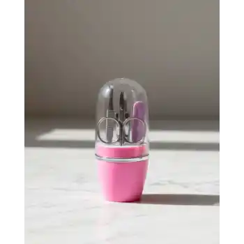 Tırnak Bakım Manikür Pedikür Seti 4 Parça Pembe Kompakt Taşınabilir Tasarım