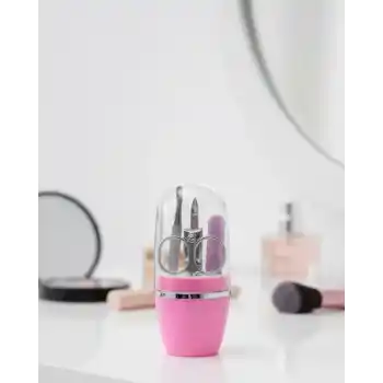 Tırnak Bakım Manikür Pedikür Seti 4 Parça Pembe Şık Kapsül Kutulu