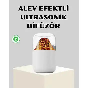 Ultrasonik Alev Efektli Aromaterapi Difüzörü USB Şarjlı ve Otomatik Kapanma Özellikli