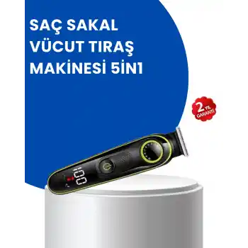 Uzun Pil Ömürlü LED Göstergeli Erkek Bakım Seti 5-in-1 Saç Sakal Tıraş Makinesi