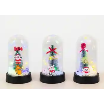 Yılbaşı Temalı Işıklı  Dekoratif Cam Fanus Alk5076