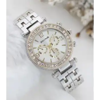 Zarif ve Şık Özel Tasarım Zirkon Taşlı Metal Bayan Kol Saati (gümüş-gold)