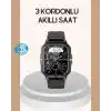 3 Kordonlu Akıllı Saat Uzun Pil Süreli