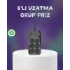 6 Prizli Çoklu Uzatma Kablosu USB Type-C Hızlı Şarj Termal Koruma
