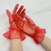 Kısa Boy Likralı Güpürlü Yetişkin Tül Eldiven Kırmızı Renk