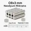 50 Adet 8x3mm Yuvarlak Neodyum Mıknatıs Güçlü Nikel Kaplamalı Kaliteli Dayanıklı Magnet
