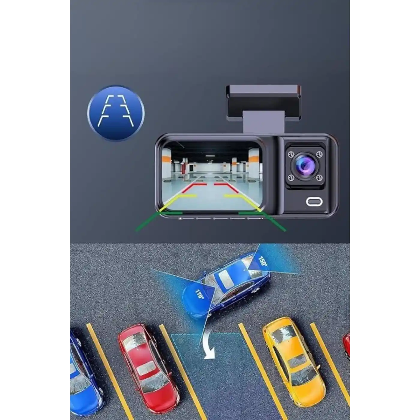 1080P 3 Lensli WİFİ Araç İçi Kameralı Ekran DVR Kaydedici Gece Görüşlü