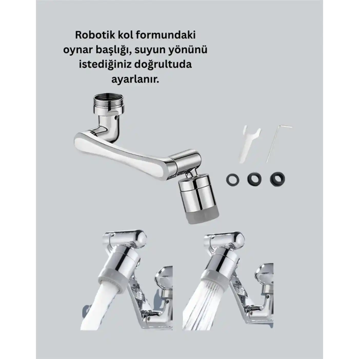 2 Modlu 1080° Dönebilen Musluk Başlığı Esnek 3 Eklemli Hareketli Tasarım