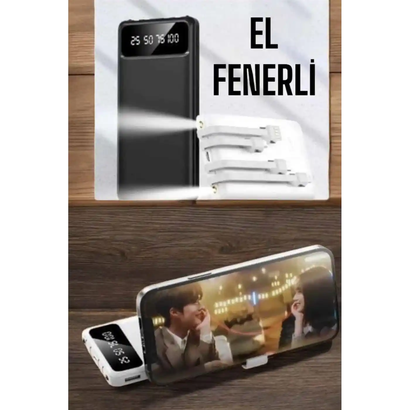 20.000 Mah Led Işıklı LCD Ekran USB Girişli Type-C Lightning Powerbank