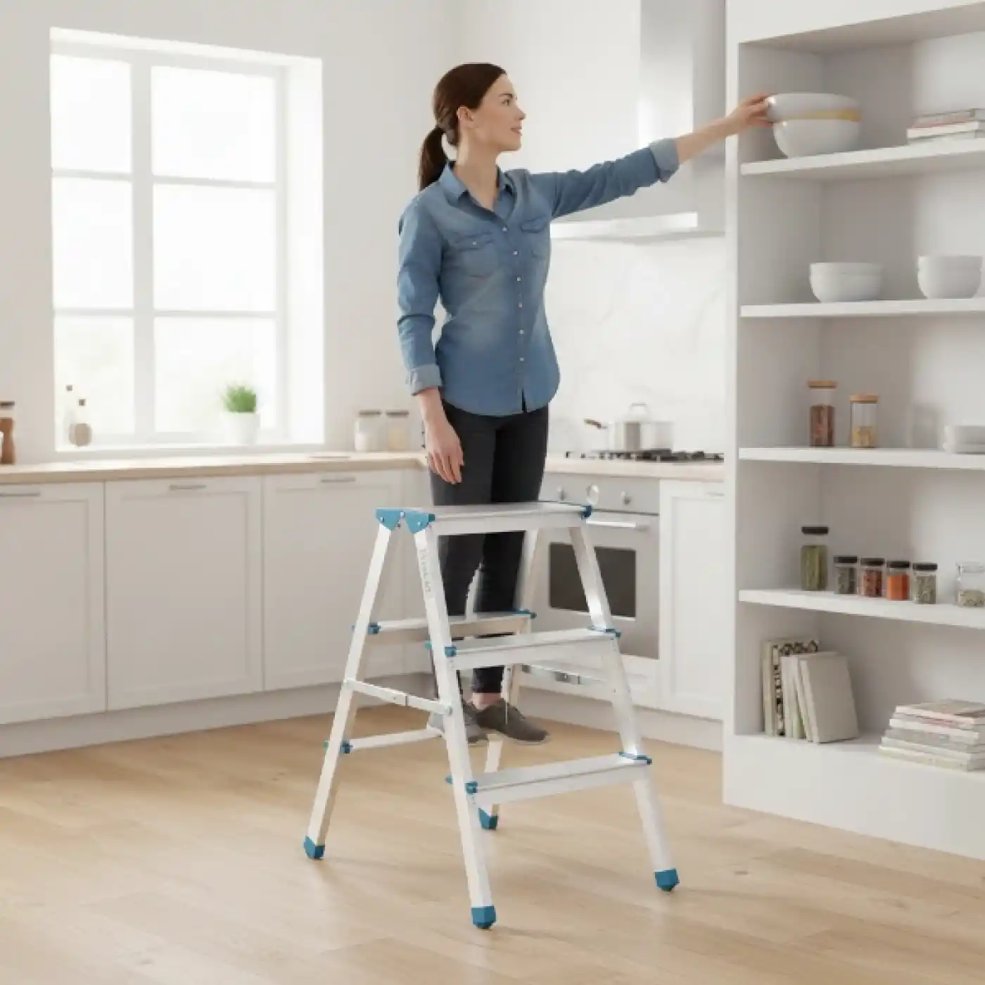 3+3 Çift Basamaklı Alüminyum Metal Merdiven