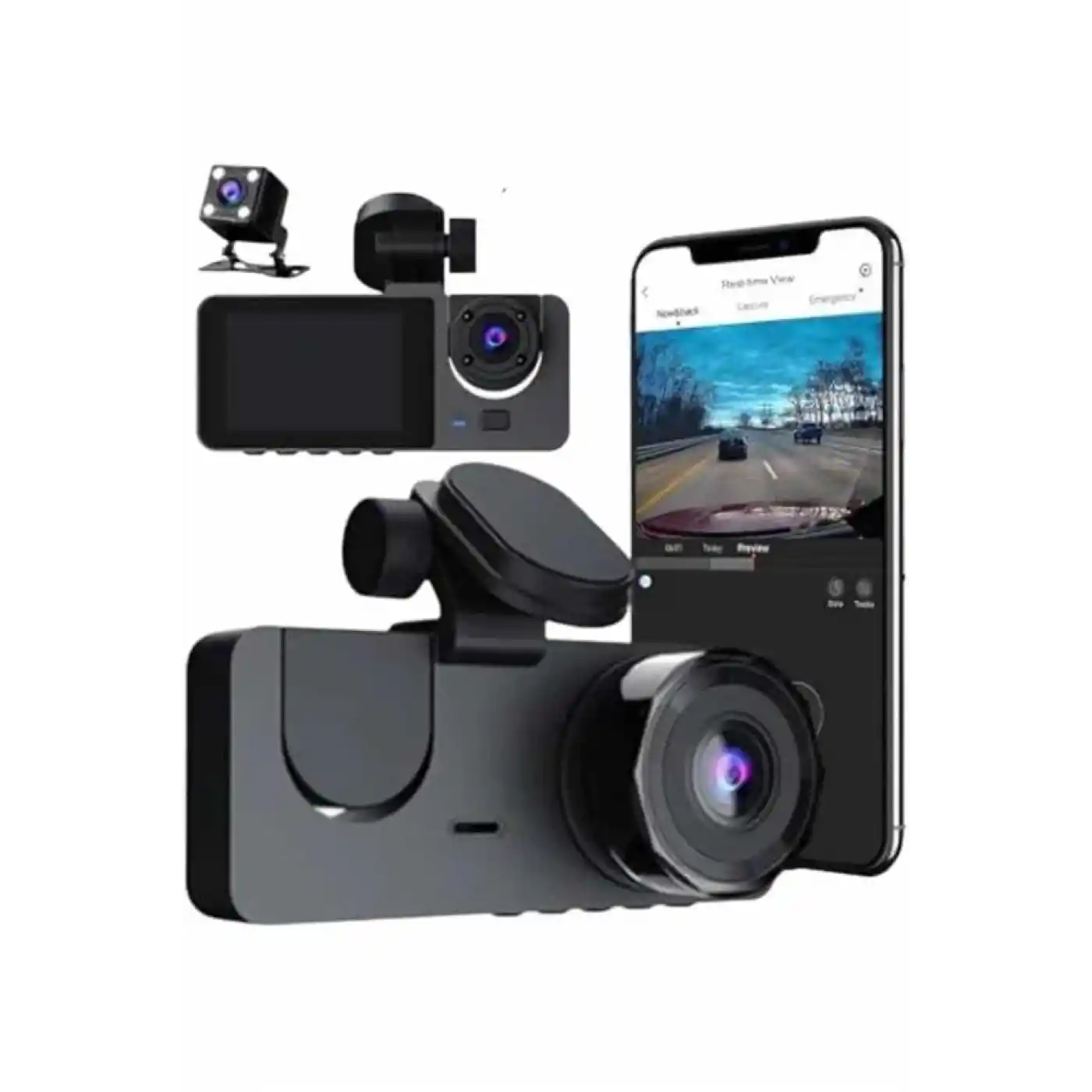 3 Kameralı 2 İnç 1080P Araç İçi Kamera Sürüş Kamerası CarPlay