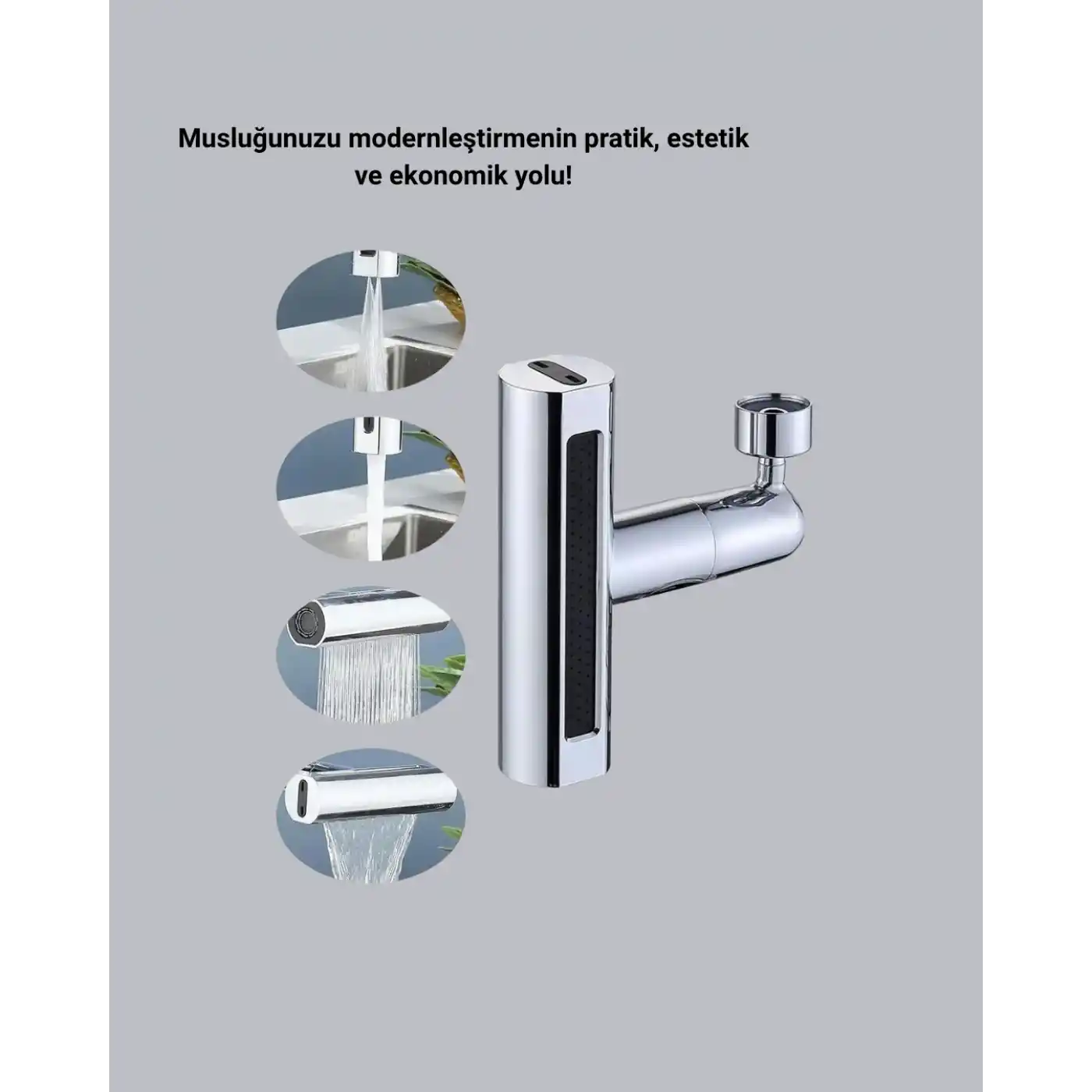 360° Dönebilen Musluk Başlığı 4 Fonksiyonlu Su Tasarruflu ve Dayanıklı