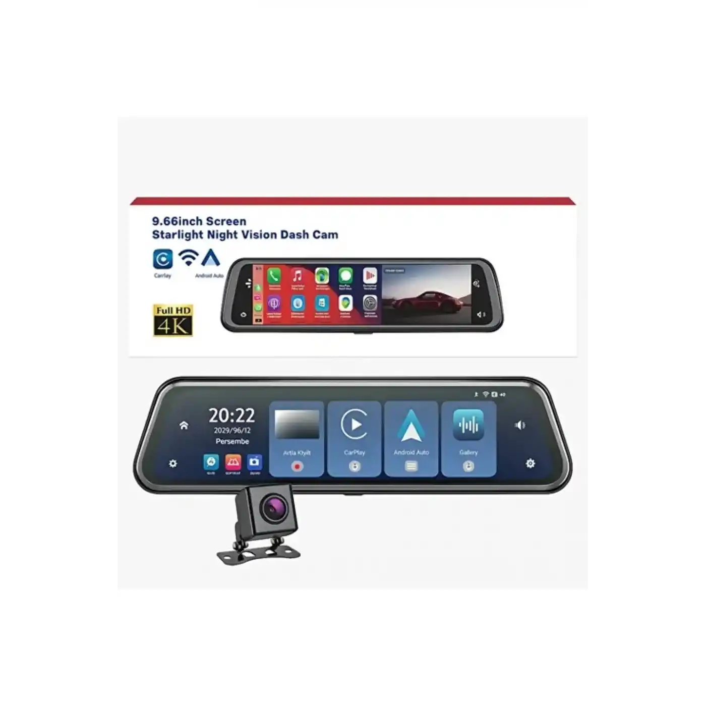 4k Ips Ekran Tam Dokunmatik 9.66” Dikiz Ayna Araç Içi Kamera (4k Ön 1080p Arka) | Carplay