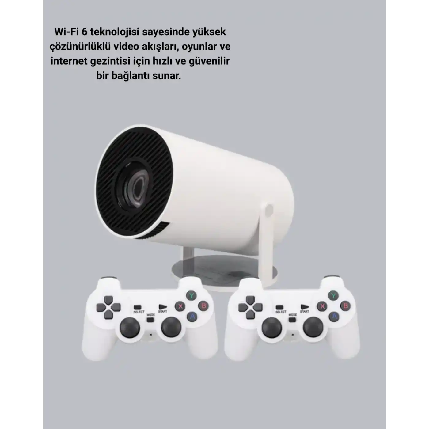 4K Wi-Fi 6 Projeksiyon Cihazı – 10.000+ Oyun Desteği, Kablosuz Bağlantı ve Çoklu Giriş Portları