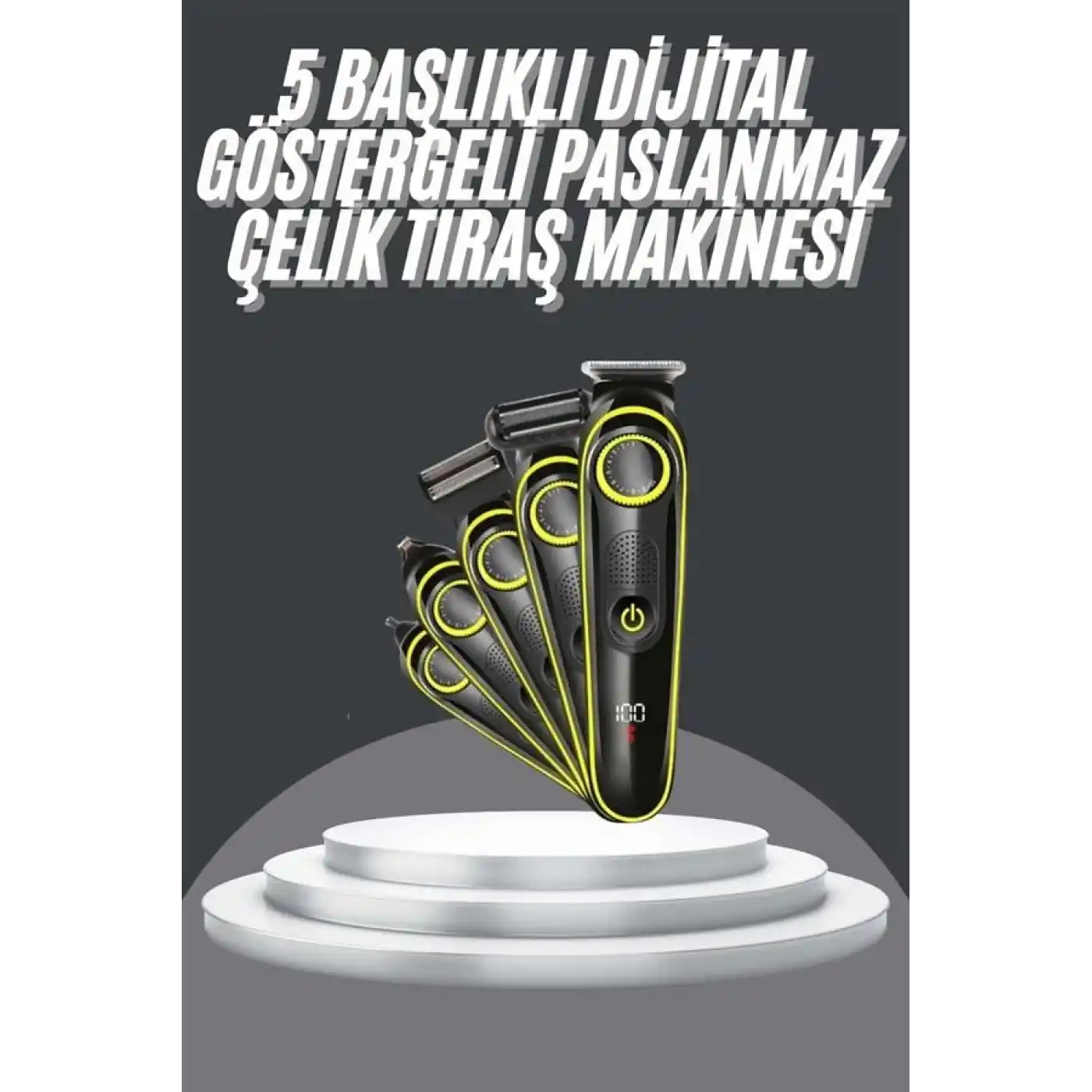 5 Başlıklı Şarjlı Tıraş Makinesi Led Ekran Saç Sakal Ense Tıraşına Uygun Bakım Seti