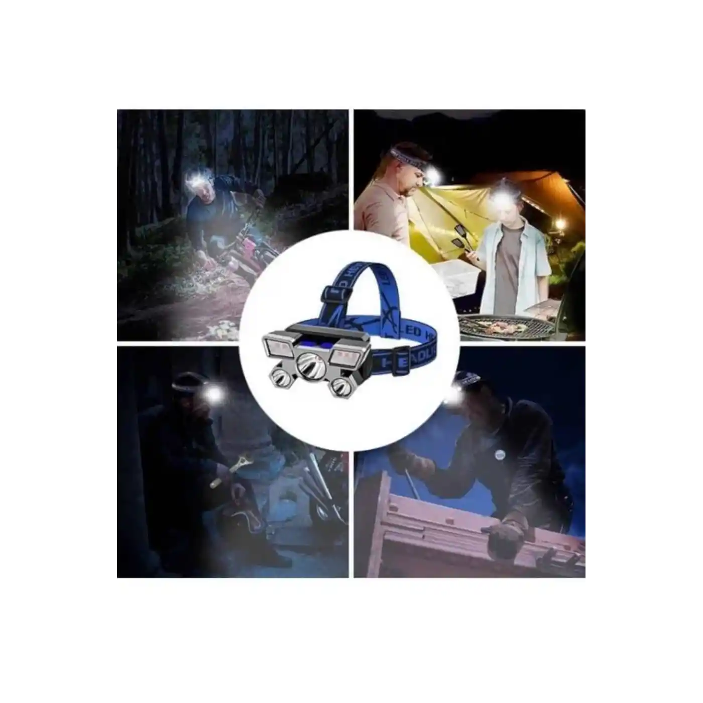 5 LED Far Şarj Edilebilir Güçlü Kafa Lambası Kamp Lambası 4 Modlu