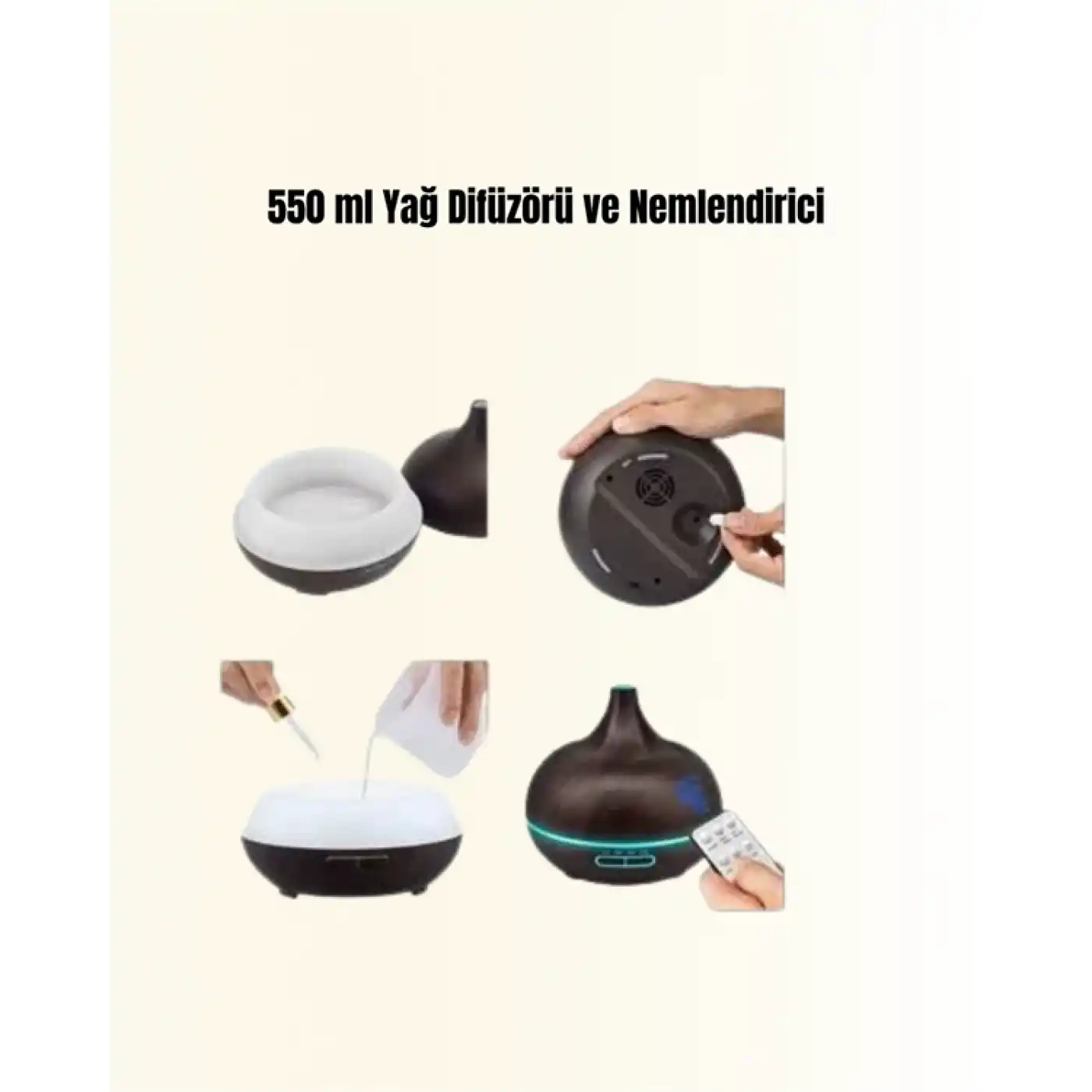 550 ml Kapasiteli Ultrasonik Difüzör – Yağsız Nemlendirici Kullanımıyla Uyumlu