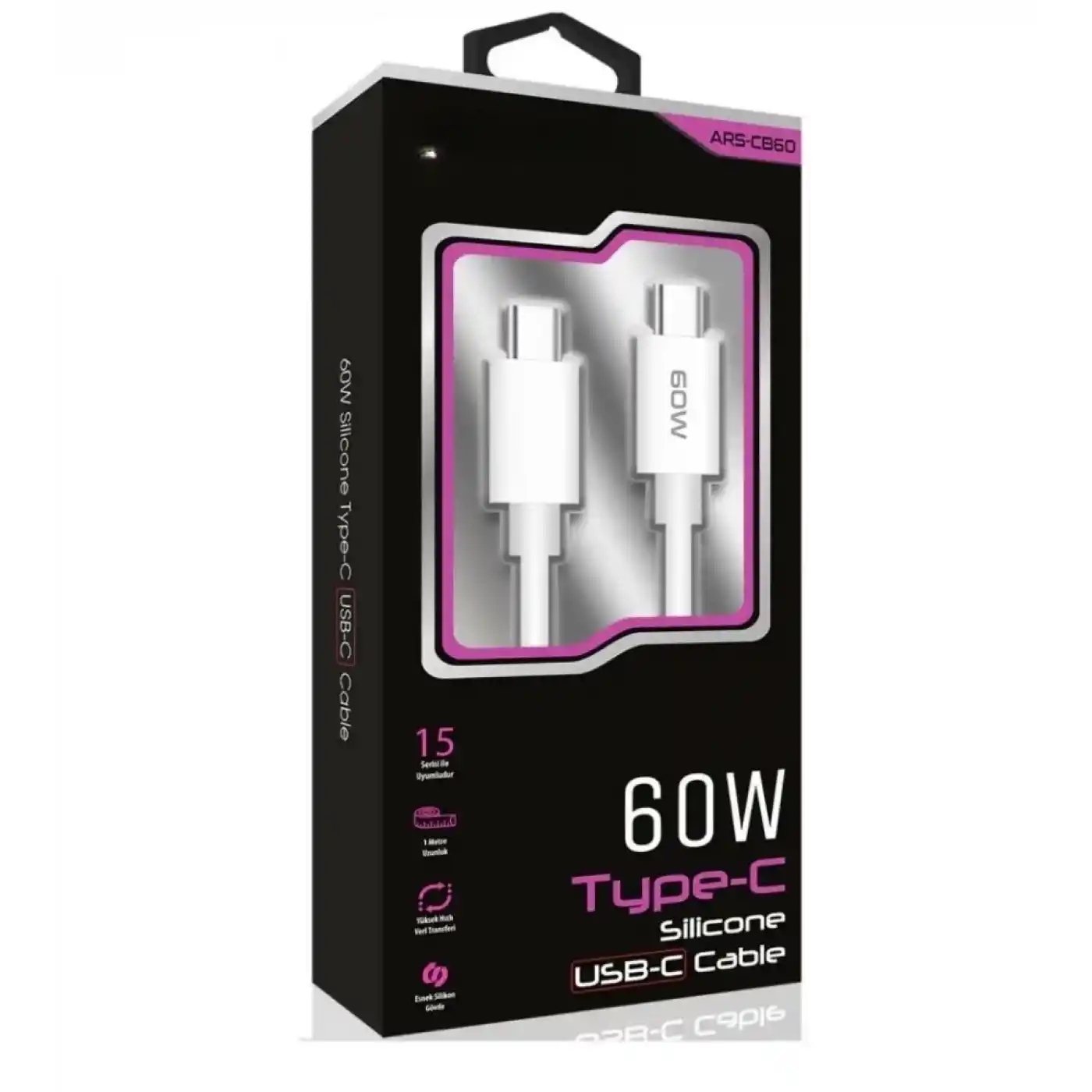 60W USB-C Type-C Silikon Şarj Kablosu Hızlı Şarj, Dayanıklı ve Esnek Tasarım, Tüm USB-C Cihazlarla Uyumlu