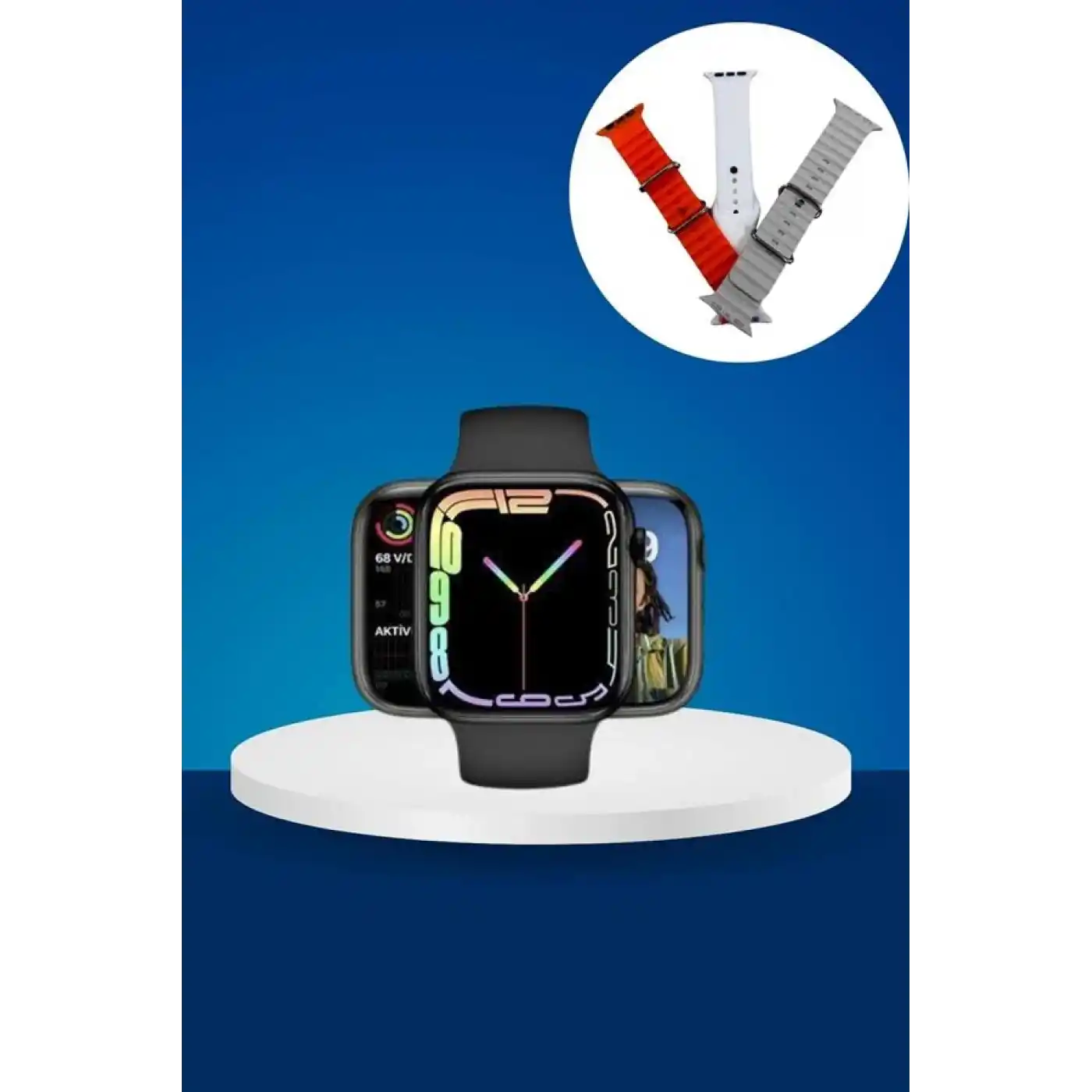 Akıllı Saat Arama Görüşme Bildirim Görme Uyku ve Sağlık Takibi Nabız Ölçer 3 Kordon Hediyeli