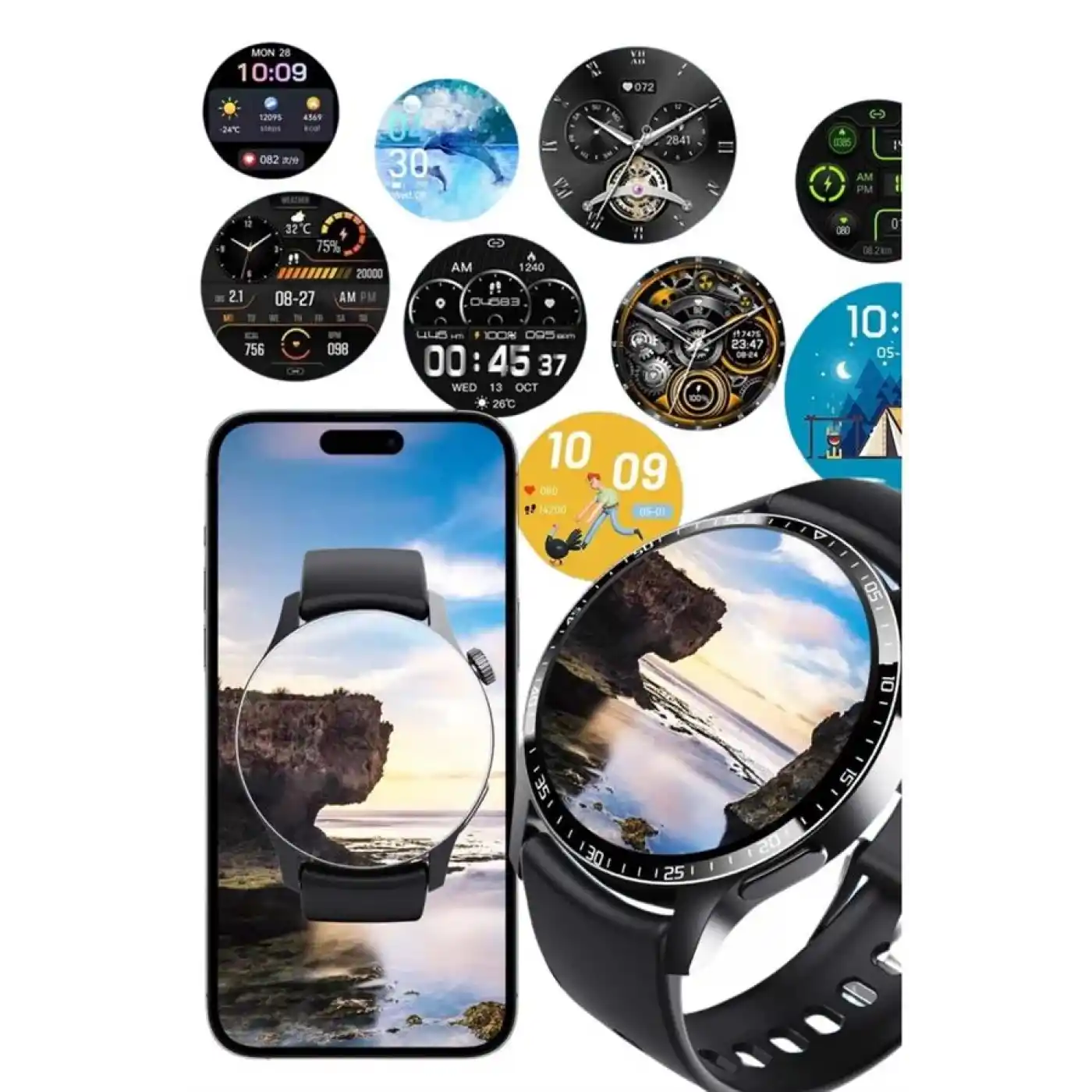 Amoled Ekran Metal Deri Silikon Kordonlu Uyku ve Sağlık Takibi