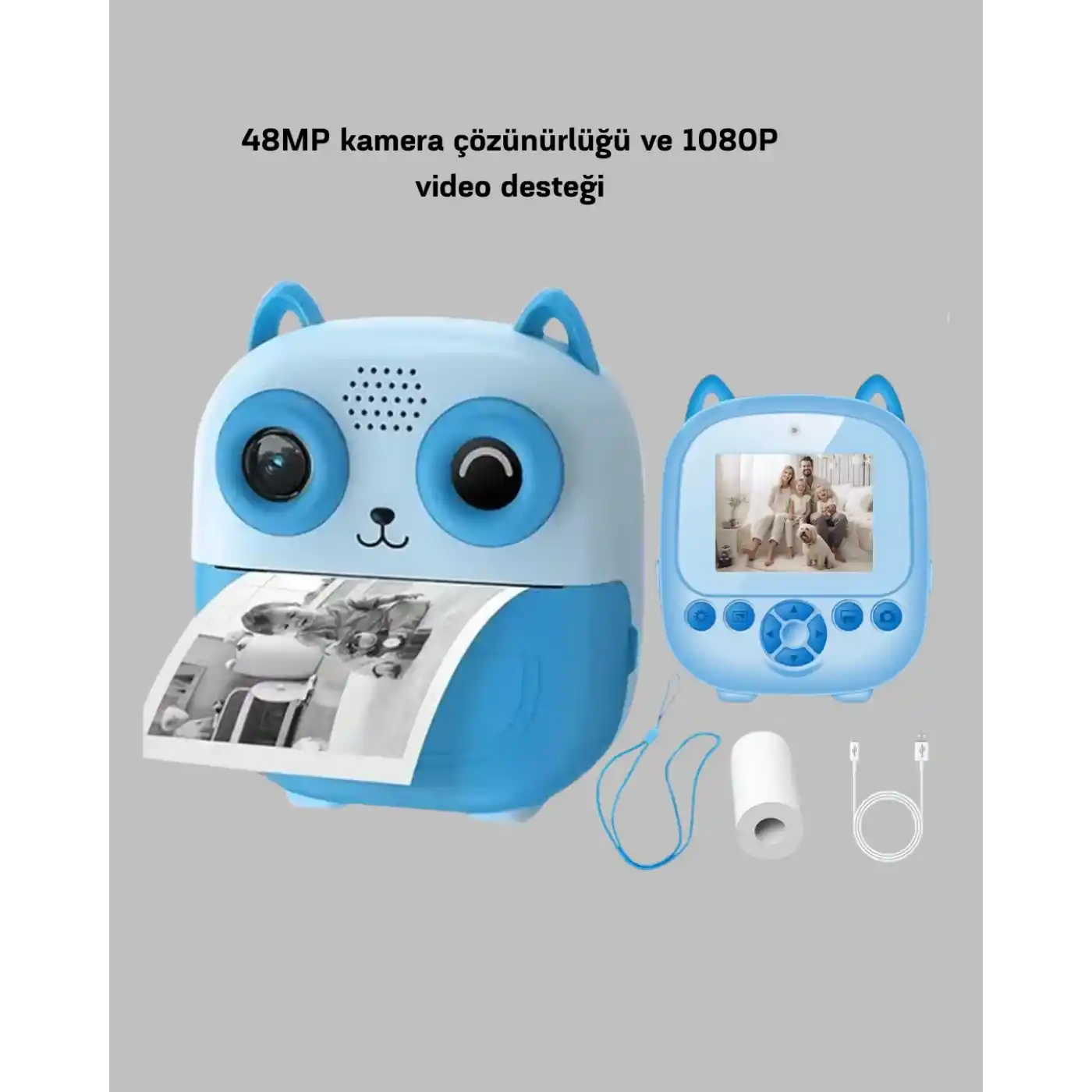 Anında Baskı Özellikli Çocuk Kamerası 48MP 1080P Çift Lens 32GB Destekli